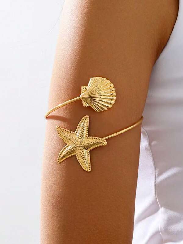 1 pieza Pulsera minimalista versátil y de moda con estrella de mar y concha, adecuada para vacaciones en la playa