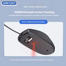 PHILIPS Wired Mouse SPK7247 Smooth Cursor Not Picky About Flat Surfaces Widely Applicable Colorful Breathing Light Effect Non-Slip Silicone Wheel Comfortable Feel Plug And Play Black