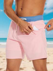 LEDUNTINO Pantalones cortos de 2-en-1 para hombres, con doble capa, deportivos, de color borgoña, para playa, regalo para novio, pantalones cortos de verano para hombres para exteriores, de múltiples bolsillos, para esposo, vacaciones, ropa de primavera y verano - Rosa - Ver 8