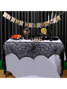 1 件万圣节黑色蕾丝蜘蛛网壁炉斗篷围巾套装，节日派对装饰，万圣节派对气氛道具