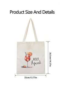 Holy Aperoli Cocktail Printed Tote Bag, Hand Washable, No-Closure Shoulder Bag With Wine Glass Design, For Daily Use - Multicolor - View 5
