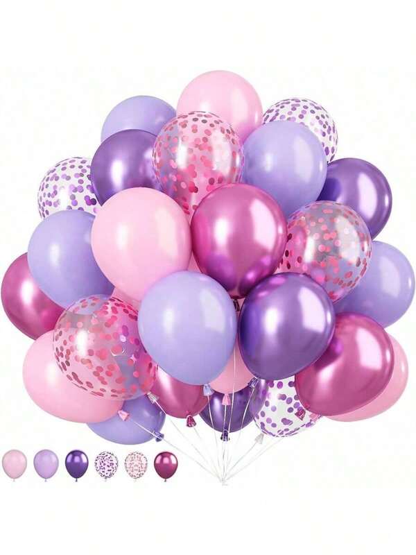 40 globos de color rosa y blanco, globos de rosa claro y blanco con confeti multicolor para decoración de fiesta de cumpleaños, ducha nupcial, despedida de soltera y boda