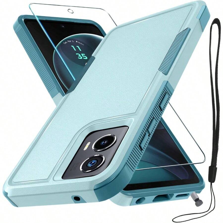 RMOCR Case Compatible With Moto G Stylus 5G 2024 Full Body Heavy Duty Rugged Shockproof Protective Phone Cover With Lanyard Strap Tempered Glass Screen Protector Mint Green - 薄荷綠 - 查看 1