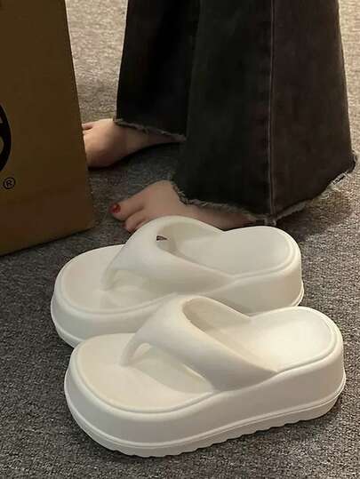 2025新款时尚厚底EVA坡跟凉鞋，男女舒适厚底坡跟拖鞋，适合夏季户外活动，黑色夏季度假沙滩鞋