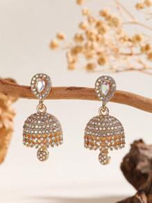 1 Pair Fashion Cubic Zirconia Studded Elegant Drop Earrings, Vintage Jhumki Suitable For Women Daily, Festival, Wedding And Party Wear