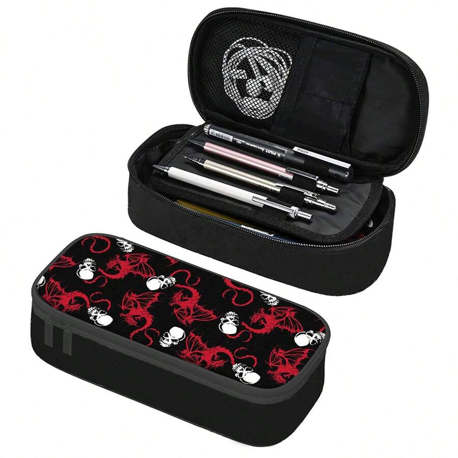 1 个骷髅形铅笔盒，双层大容量文具收纳袋，适合男孩和女孩的返校礼物 - 彩色 - 查看 1