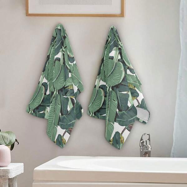 1 Piece Seamless Banana Leaf Green Pattern Face Towel, Super Absorbent Towel, Spa Bathroom, Hotel Kitchen, Beach Gym, Yoga Soft Towel