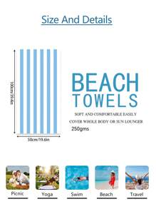 1pc Vibrant Light Blue Striped Beach Towel, Super Absorbent Microfiber Extra Large Beach Blanket, Suitable For Travel, Pool, Diving, Surfing, Yoga, Camping, Available In Multiple Sizes, Beach Accessory Beach Essentials