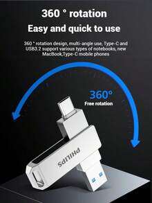 PHILIPS 飞利浦 60UT-S USB 3.2 Type-C 闪存盘 双接口 高速大存储 手机电脑通用 - 典雅黑 - 查看 3