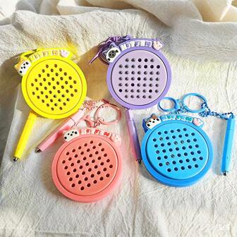 2PCS创意猫咪减压磁性钢球画板钥匙扣生日礼物复活节礼物颜色款式随机（钥匙扣颜色随机）