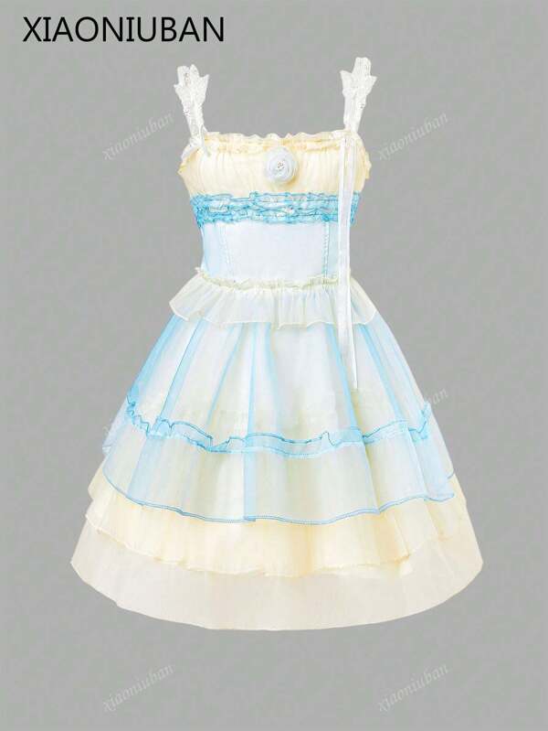 2025 Neuer Stil, süßer und niedlicher Cartoon-Design Ballettrock-Stil, originelle Prinzessin Stil Lolita Kleid mit kurzem Rock