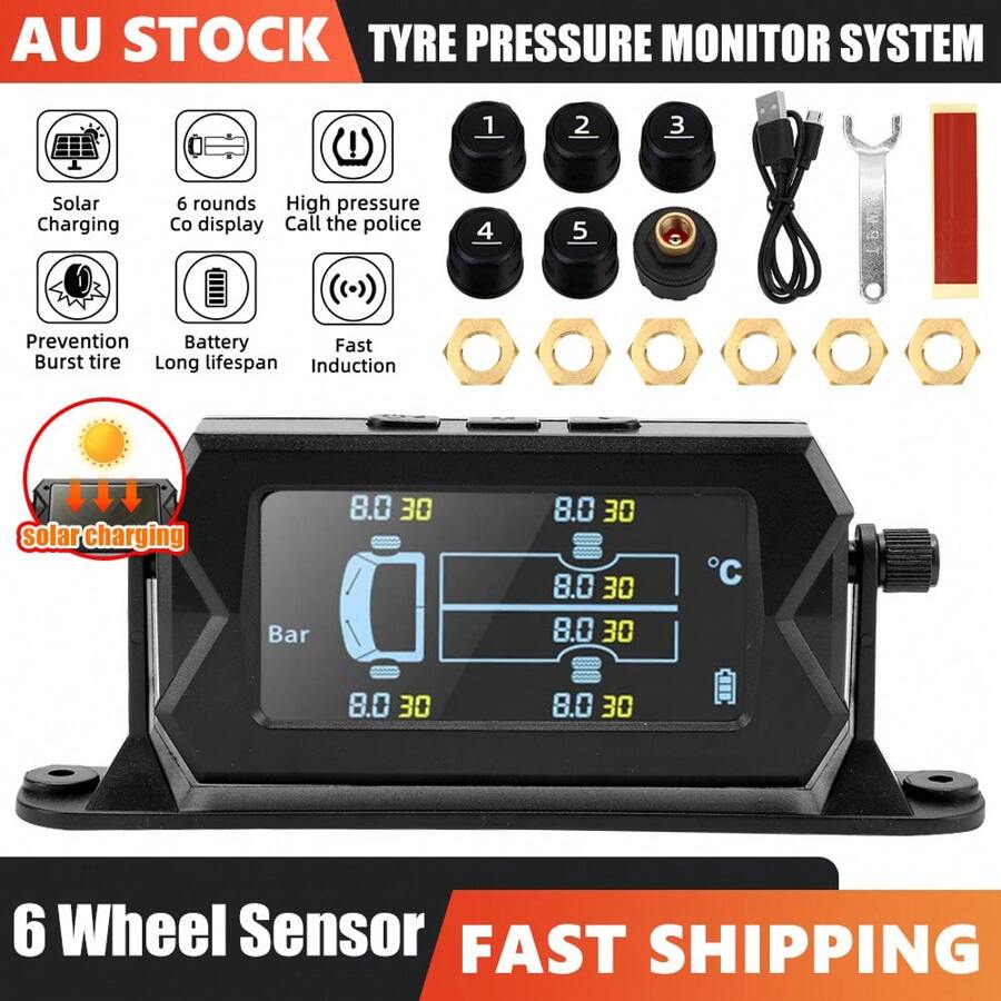 RV Caravan Trailer/Digital LCD TPMS Tyre Pressure Monitoring System+6 Sensors