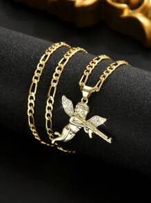 1 Simple Neutral Style NK Necklace+Angel Shaped Zirconia Pendant,European And American Hip-Hop Style Revenge Angel Pendant Necklace,Exquisite Accessories Featuring Character Elements