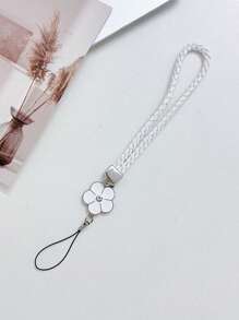 1pc Handmade Braided Zinc Alloy Clover And Camellia Flower Phone Lanyard