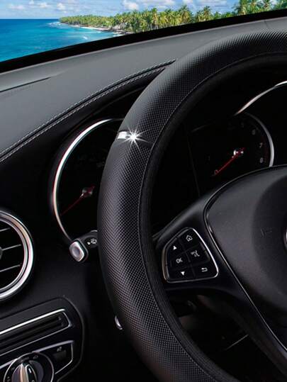 1 pieza Cubierta de volante de coche de piel sintética PU con metal brillante, sin anillo interior, apto para accesorios de coche de 14,5 a 15 pulgadas