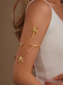 MESTILO 1 件时尚新款金色金属纹理海星设计女式袖口，适合节日穿着 - 金色 - 查看 1