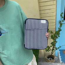 YOONI 13-14英寸笔记本电脑保护套，9.7-11英寸平板电脑包，韩式格纹，减震衬垫，轻便大容量，适合办公、上学、通勤，返校礼物，女士适用 - 綠色 - 查看 16