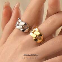 Anillo abierto de diseño de cadena gruesa y pesada de plata S925, personalizado, moda coreana