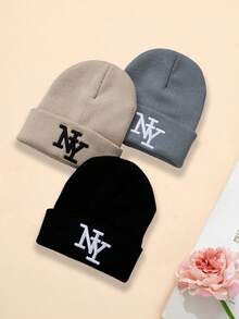 1/2/3pcs Letter Embroidered Fashionable Premium Windproof Knit Beanie Hat With For Men And Women Hip Hop Elastic Cap Fall Outfit - Multicolor - View 13