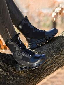 Dian Sen 男士和女士安全训练钢头靴工业和建筑工作靴夏季耐用军用设计防尘踝高安全靴耐磨适用于恶劣环境完美礼物，男士钢头训练运动安全靴，安全训练运动工作靴，钢头训练运动坚不可摧的鞋子防刺穿防砸缓冲鞋底和轻质 EVA 鞋底，男士远足、户外工作训练鞋 - 黑色 - 查看 5