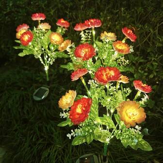 Luces solares de paisaje con 7 cabezales con diseño de flor de loto de nieve artificial