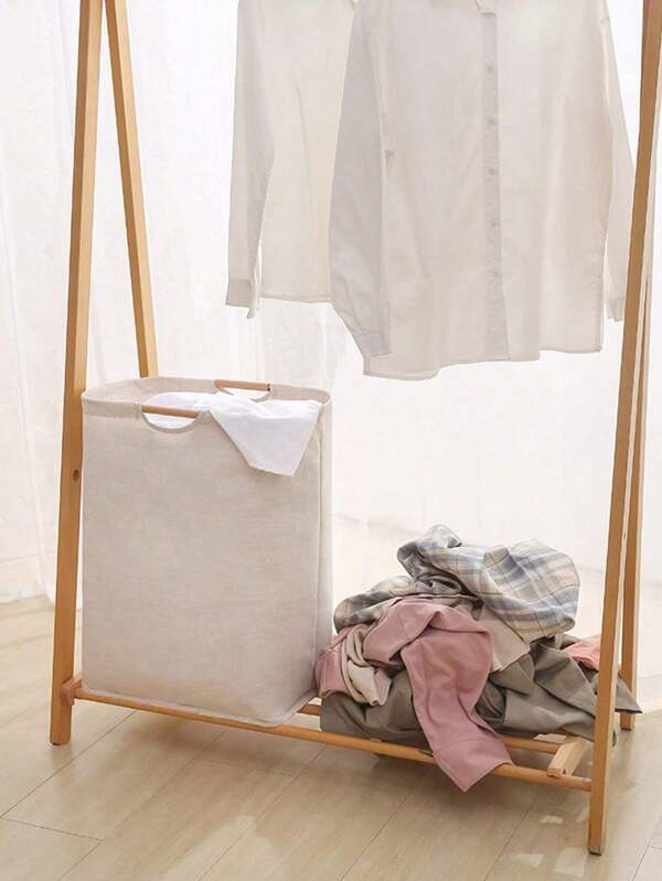 1pc Linen Foldable Handled Laundry Basket, Fabric Home Used Dirty Clothes Storage Basket, Bedroom & Bathroom