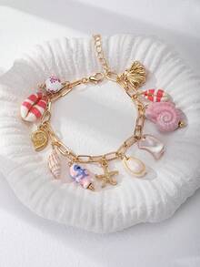 1pc BOHO Bohemia Style Shell, Turquoise Stone, Turtle, Starfish, Natural Stone Tassel Charm Bracelet, Summer Vacation Beach Style (Handmade, Shape And Color Are Random) - Multicolor - View 19