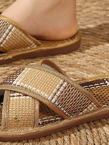 天然竹藤男士拖鞋，透气编织一脚蹬凉鞋，适合春夏季，室内家居服 - 彩色 - 查看 3