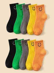Set de 5/10/20 pares de calcetines para niños con diseño de cara sonriente, cómodos, suaves, transpirables y versátiles hasta el tobillo, apropiados para la vida diaria, vacaciones y vuelta al colegio