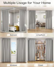 Partition Room Divider Curtain Rod, Adjustable Wall Divider For Room Separation, No Drill, Three Mounting Options Ideal For Creating Privacy Space, 63 To 130inch(H) & 31 To 135inch(W),White - White - View 9