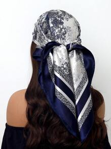 1pc 35.4 Inch Square Scarf, Fashion Printed 90cm Scarf Shawl Neckerchief Luxury Silk Feeling For Women, All Season