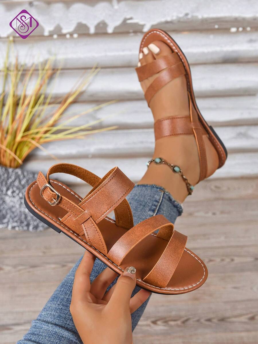 Dép đế bằng cho nữ, thời trang dáng rộng quai dệt phong cách cổ điển, dép đi biển đơn giản nhẹ, đa năng ngoài trời - màu nâu - Xem 1