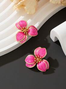1 par de brincos de pino com design floral em formato de gota de óleo, estilo resort, fofos e adoráveis, para mulheres, perfeitos para encontros