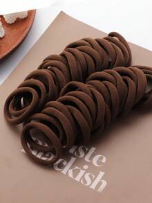 50/100 件简约风格女士高弹力发带，适合日常使用马尾辫固定器发圈橡皮筋发圈发绳 - 咖啡 - 查看 4