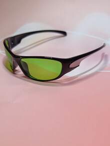 POLASUP 1副/2套 Y2K 赛博朋克金属银复古反乌托邦全包覆渐变时尚眼镜，千禧未来主义几何网格反光银镜镜片，时尚酷炫，女士款，粉色、黑色、银色可选