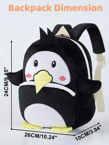 MICHLEY 1pc Elephant Zipper Backpack For Kids Boys Girls, Penguin/Shark Cartoon Plush Double-Headed Zipper Backpack, Student Travel Outdoor Camping Holiday Gift School Supplies - Penguin - View 3