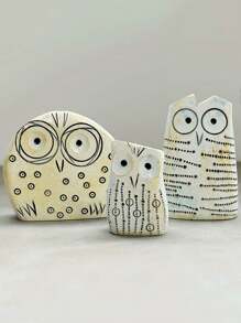 Set de 3 figuras decorativas abstractas y contemporáneas de gato, búho y animal, ornamentos decorativos para la sala de estar, balcón, mesa, gran regalo para amigos y familia