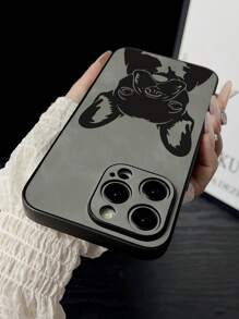 Funda protectora para teléfono de 1 pieza, diseño de patrón de bulldog, anti-huellas, amortiguador de golpes, gris suave compatible con iPhone11/12/13/14/15/16/16e/Xs/Xr/8p/7p/7/8, Galaxy/Redmi/OPPO/Vivo/Infinix