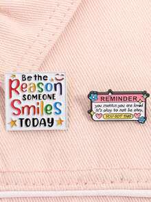 2 pièces "Vous êtes important, vous êtes aimé, les imperfections sont acceptables" Épinglette de revers en émail, broche avec citation inspirante, badge pour sac à dos, cadeau de bijoux - Multicolore - Voir 2