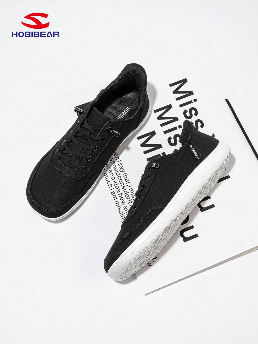 HOBIBEAR Men's Athletic Sneakers, Fashionable Casual Breathable Men's Shoes, Slip-On Minimalist Canvas Shoes - Black and White - View 1