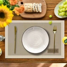 4pcs/6pcs Set, White Striped Theme, Vibrant Modern Creative Placemat Set - High Quality Linen Material Easy To Clean, Suitable For Kitchen Dining Room Decor Placemats, Holiday Party Table Decorations, Home Decor - Beige - View 4