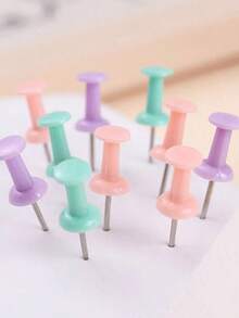 50/100pcs Colorful Drawing Thumbtacks, Simple Multi-Purpose Thumb Pins, Suitable For School, Office, Photo Fixation (Random Color),Back To School,School Supplies - Multicolor - View 2