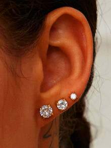8 件圆形立方氧化锆 CZ 耳钉套装，男女通用，防过敏银/金不锈钢螺旋穿孔耳环，适合日常、派对、度假、佩戴珠宝配饰礼物 - 如圖所示 - 查看 3