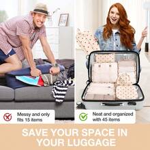 Packing Cubes For Suitcases,Packing Cubes With Shoe Bag, Cosmetics Bag, Clothing Bag, Accessories Bags Packing Cubes For Travel Luggage Organizer Women Men - 8件組米底草莓 - 查看 6