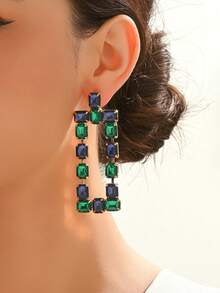1 Pair Imitation Gemstone Geometric Square Dangle Earrings Simple Classic Jewelry For Party Prom - Multicolor - View 2