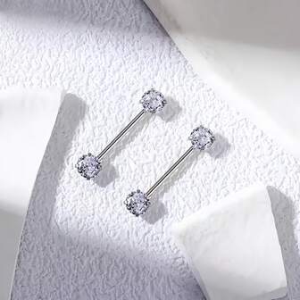 1 Pair Fashionable Unique Stainless Steel Zirconia Body Piercing Jewelry, Suitable For Women