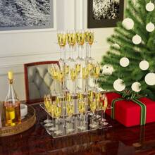 3-stufiger acrylischer Champagnerpyramidenständer mit 32 Löchern, transparenter rechteckiger schwimmender Strohhalterständer für Partys, Hochzeiten, Schulen, Feiern