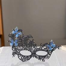 Halloween Rhinestone Butterfly Mask - Sparkling Butterfly Shape With Bright Rhinestone Embellishments, For Masquerade, Cosplay Dress Up To Add Mysterious Charm, Light And Elegant, So That Your Holiday Styling Is More Dreamy And Gorgeous - 黑色 - 查看 5