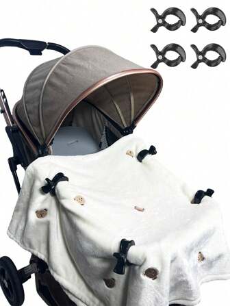 4 st multifunktionella tillbehör till filtklämmor till barnvagn, fallsäkra klämmor, lämpliga för barnvagn, bilbarnstol