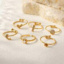 Juego de anillos con baño de oro al estilo francés para mujer, set único de anillos de circonita sintética con diseños de corazón, luna y delfín, anillos ligeros y de lujo, anillos de acero inoxidable sencillos pero elegantes, regalos para fiestas y cumpleaños, parejas